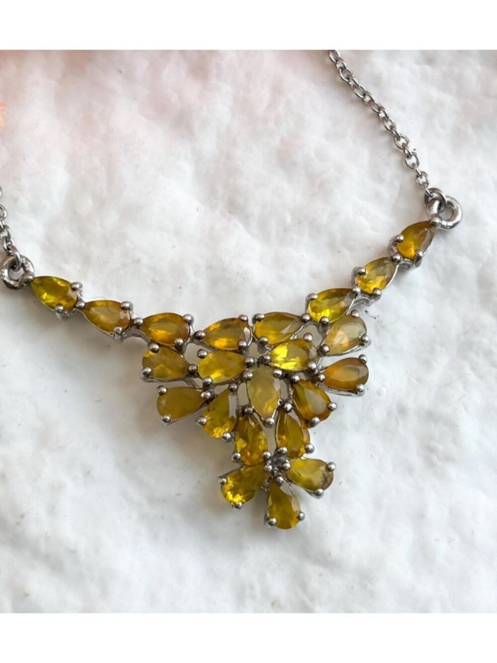 Citrine Pear Cut Gemstone Vintage Sterling Silver 925 Pendant Necklace - 18"